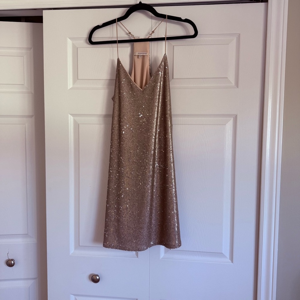 Lavender Brown Sequin Slip Dress in Champagne